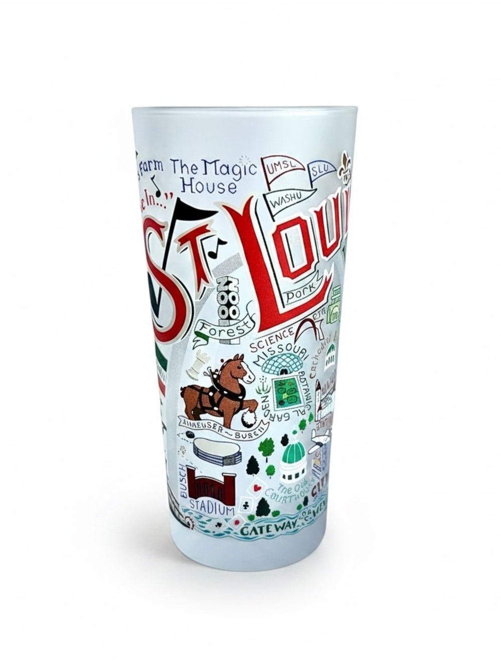 Catstudio St. Louis Missouri Frosted Tumbler Drinking Glass 15 oz Souvenir Art